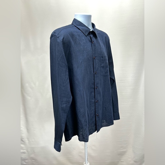 TED BAKER Navy blue linen long sleeve button‎ down shirt size 5/XL. - Picture 8 of 13